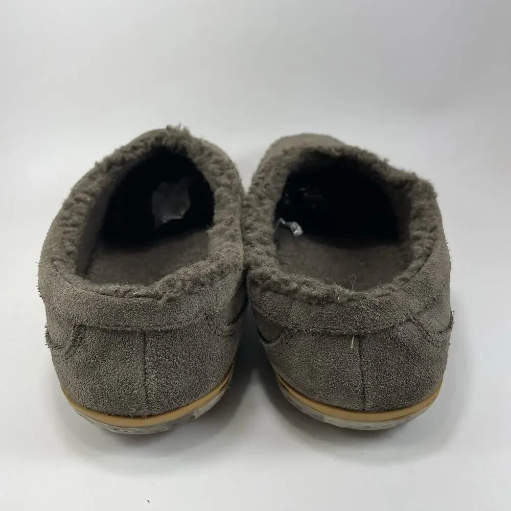 L.L. Bean Mountain Slipper Scuffs Mens Size 11 Gray Brown Suede Fleece Lining